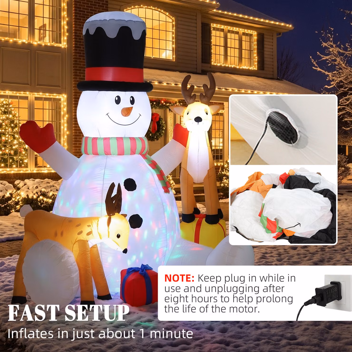 Outsunny 7ft Giant Christmas Inflatable Snowman with 2 Reindeer and LEDs, White and Brown Outdoor Blow Up Decoration – 5