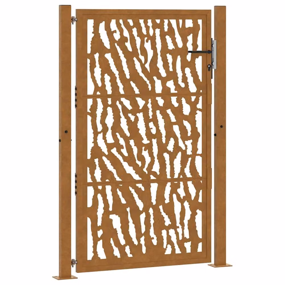 Berkfield Home Beautiful Garden Gate in Brown Weathering Steel with Trace Design, W: 105 cm, H: 155 cm – 2