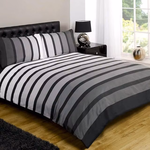 Rapport Modern Striped Cotton Duvet Cover Set in Black and Multicolour, W: 180 cm x L: 200 cm