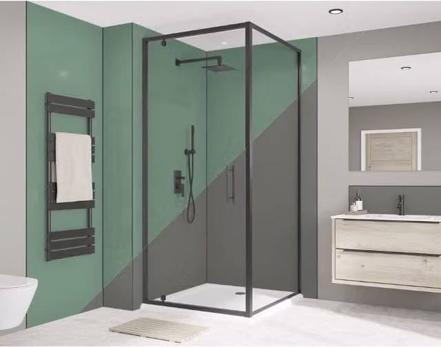 Wetwall PVC Bathroom Wall Panel in Seafoam Green and Battleship Grey, W: 90 cm, H: 244 cm, D: 0.4 cm