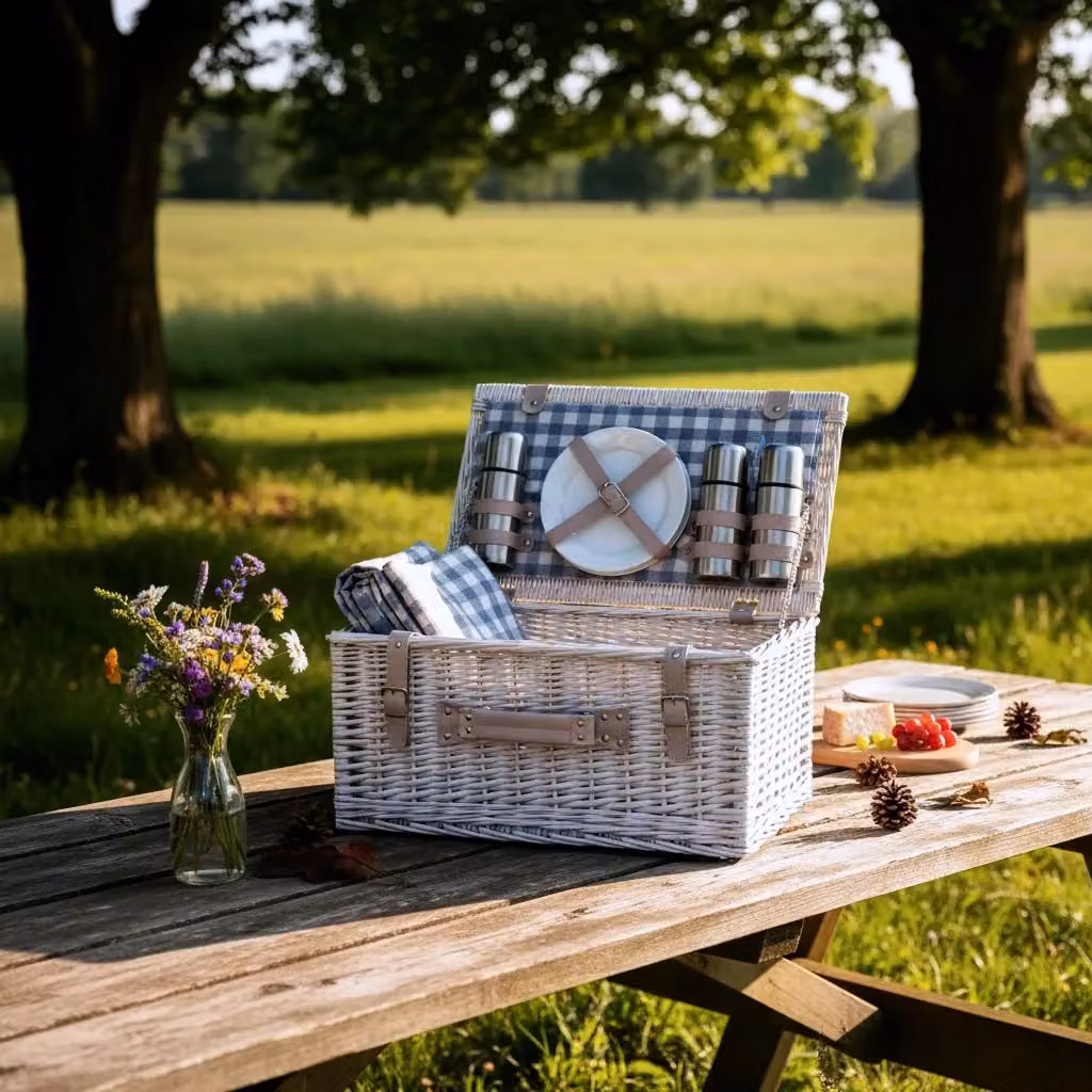 HOME Wicker Provence Red and White Empty Picnic Basket, 60 cm – 2