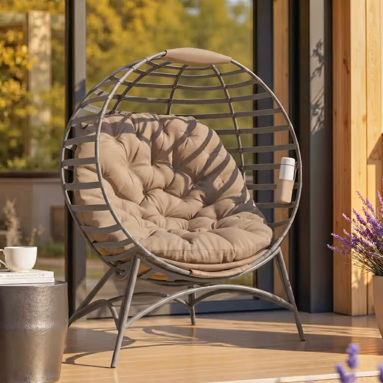 Outsunny 2 Seater Egg Chair with Soft Cushions and Side Pocket in Brown