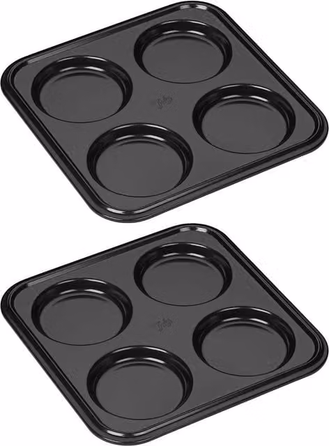 Tala 2 Piece Non-Stick Carbon Steel Round Yorkshire Pudding Muffin Trays, Black