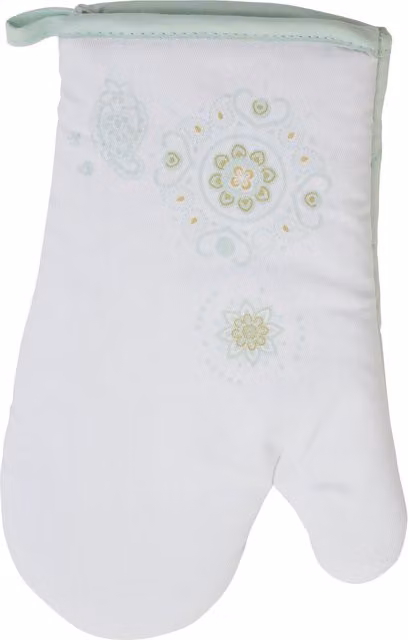 Orsina Spiral Single Oven Glove in White and Multicolour with Paisley Pattern