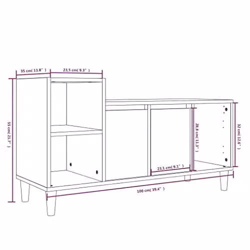 vidaXL TV Cabinet in Smoked Oak Brown, W/D/H: 100 x 35 x 55 cm – 3
