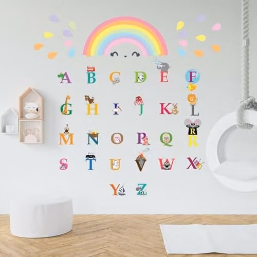 WALPLUS Multicolour Rainbows and Alphabet Adhesive Wall Stickers for Childrens Rooms