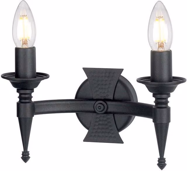 Netlighting Saxon 2 Light Indoor Candle Wall Light in Black and Silver with E14 Bulb Socket