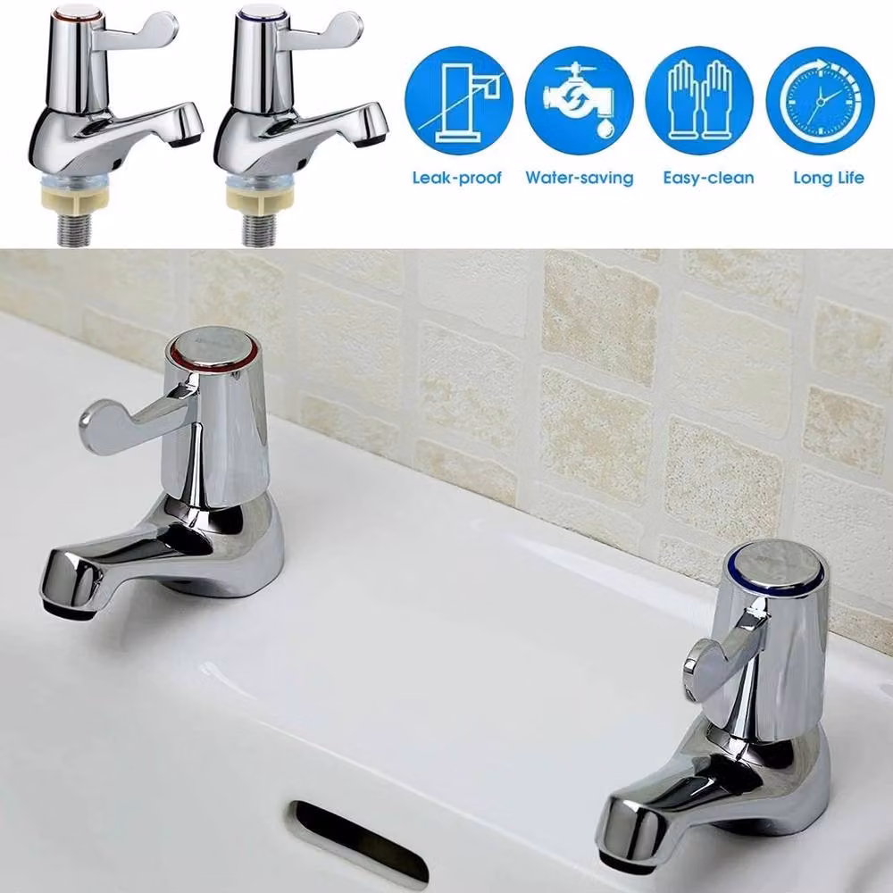 EONLION Pair of Two Handle Lever Basin Sink Taps in Silver Chrome – 2