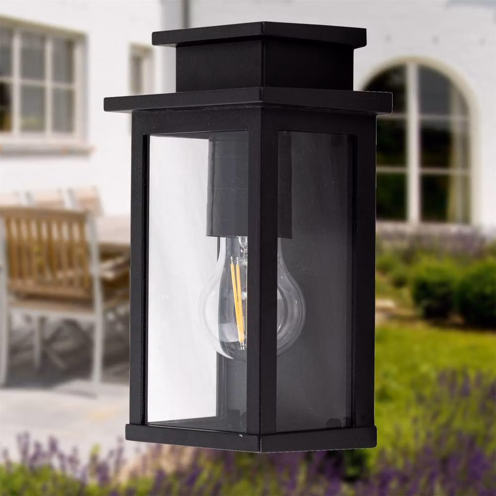 First Choice Lighting Cotswold Set of 2 Black Traditional Flush Outdoor Wall Lights with Transparent Glass – 3