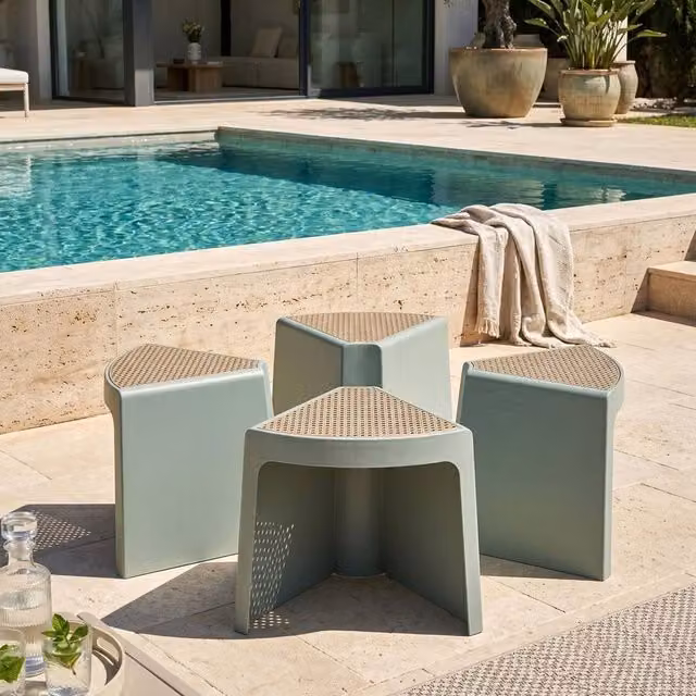 Wyld and Coco Mint Green Stackable Garden Stools, Set of 4