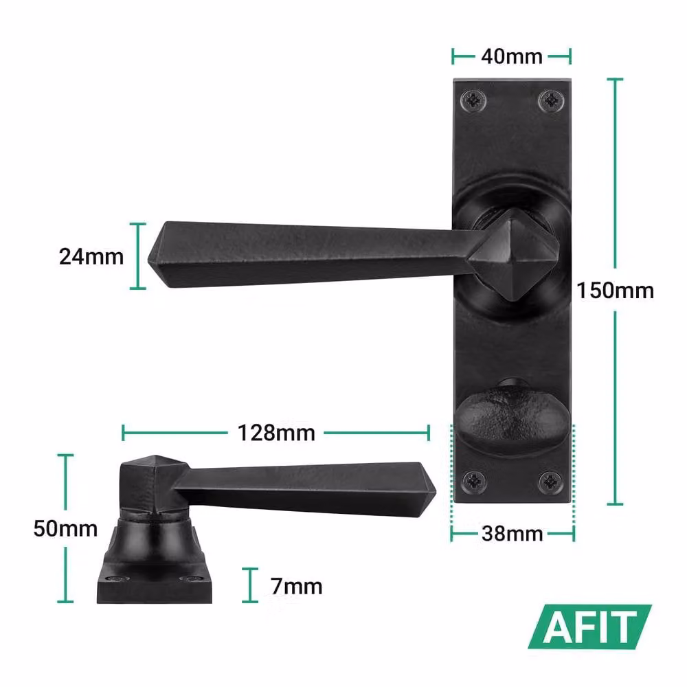 AFIT Black Antique Cast Iron Bathroom Door Handles with Backplate Lock, Matt Finish, W/D/H: 15.0 x 15.0 x 1.5 cm – 2