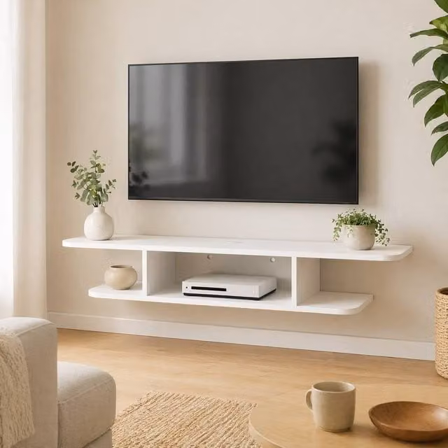 STILVORA White Wall Mounted TV Unit with Shelves and Media Compartments