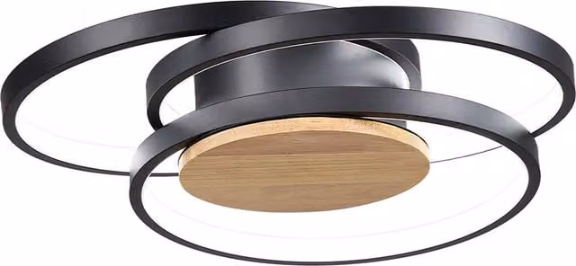 Living Star Modern Geometric Ring Ceiling Light in Black and Wood