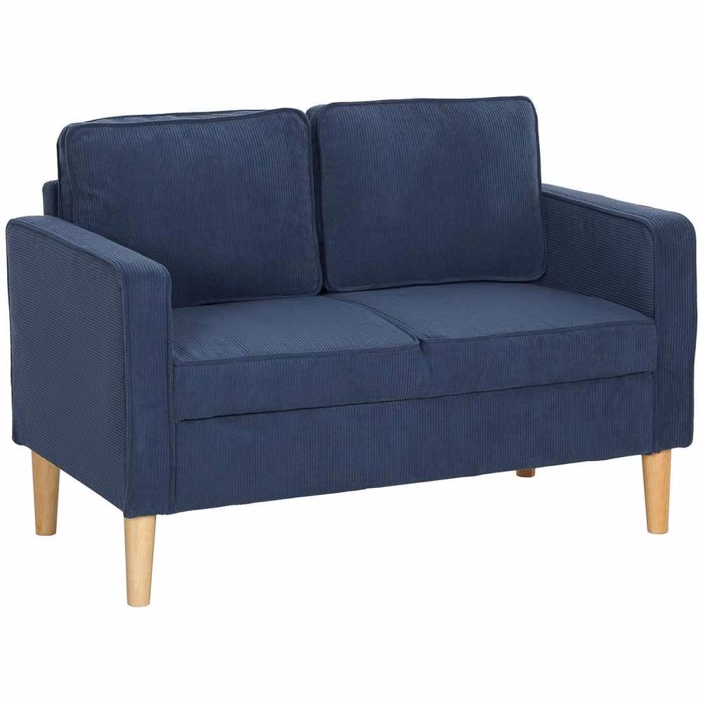 Wyld Haus Rozike Nodi Blue Corduroy 2 Seater Compact Sofa with Natural Wooden Legs W/D/H: 117.0 x 79.0 x 46.5 cm – 2