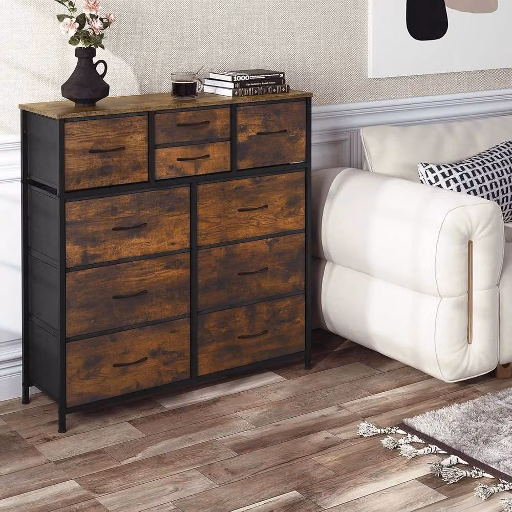 NESTLUNE 10 Drawer Metal Chest of Drawers Storage Unit in Brown and Black, W: 100 cm, D: 60 cm – 5
