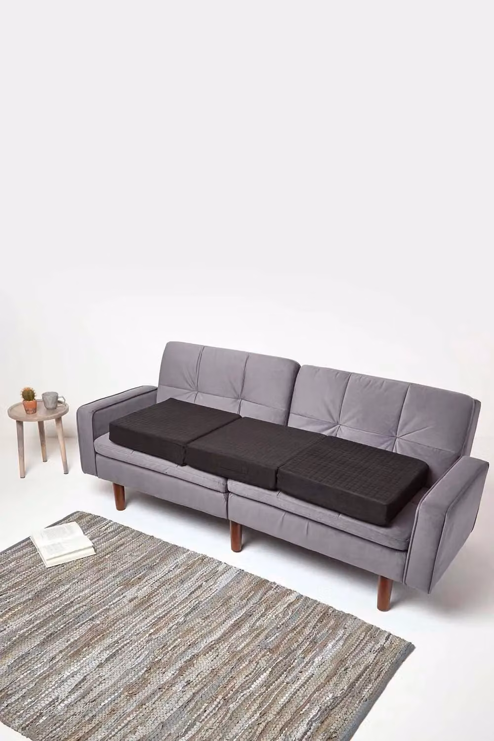 Homescapes Black Faux Suede Orthopaedic Foam 3 Seater Booster Cushion W: 150 cm, D: 50 cm, H: 10 cm – 5