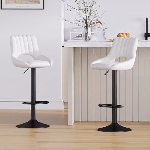 mcc direct Stacey Set of 2 Cream Faux Leather Swivel Bar Stools with Backrest and Metal Base – 2