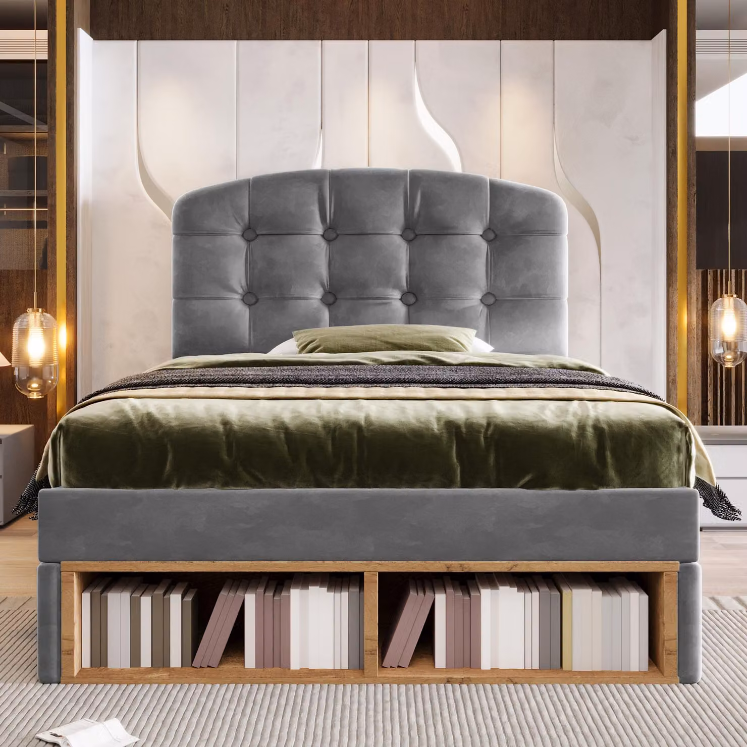 Aosom UK Grey Velvet Upholstered Single Bed Frame with Height-Adjustable Headboard and Built-in Drawers, W: 101 cm, D: 198 cm, H: 120 cm – 7