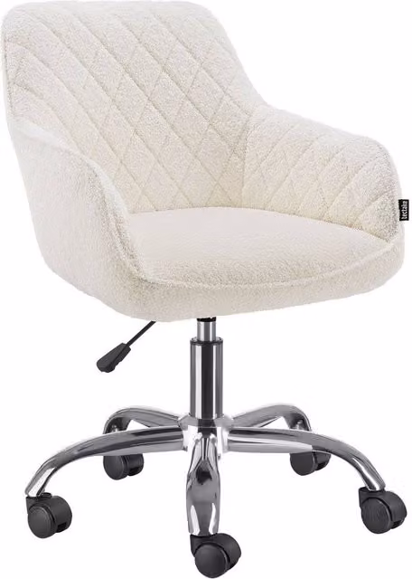 TECTAKE Nancy White Velvet Upholstered Swivel Task Chair with Castors and Armrests – 1