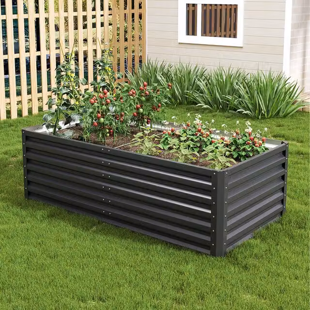 Livingandhome Metal Raised Garden Bed in Black or Anthracite