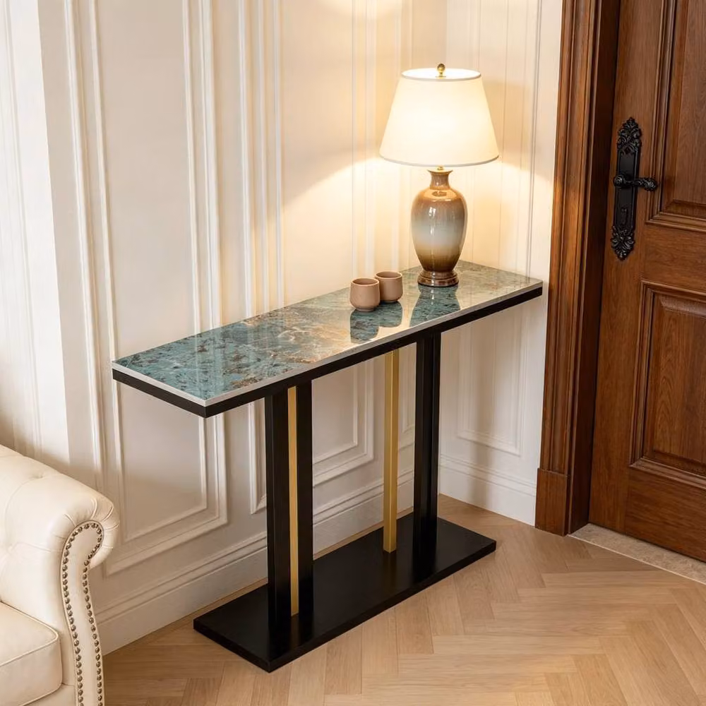 KORVIXA Narrow Console Table with Glossy Black Ceramic Stone Top, W/D/H: 78.0 x 30.0 x 0.6 m2 – 2