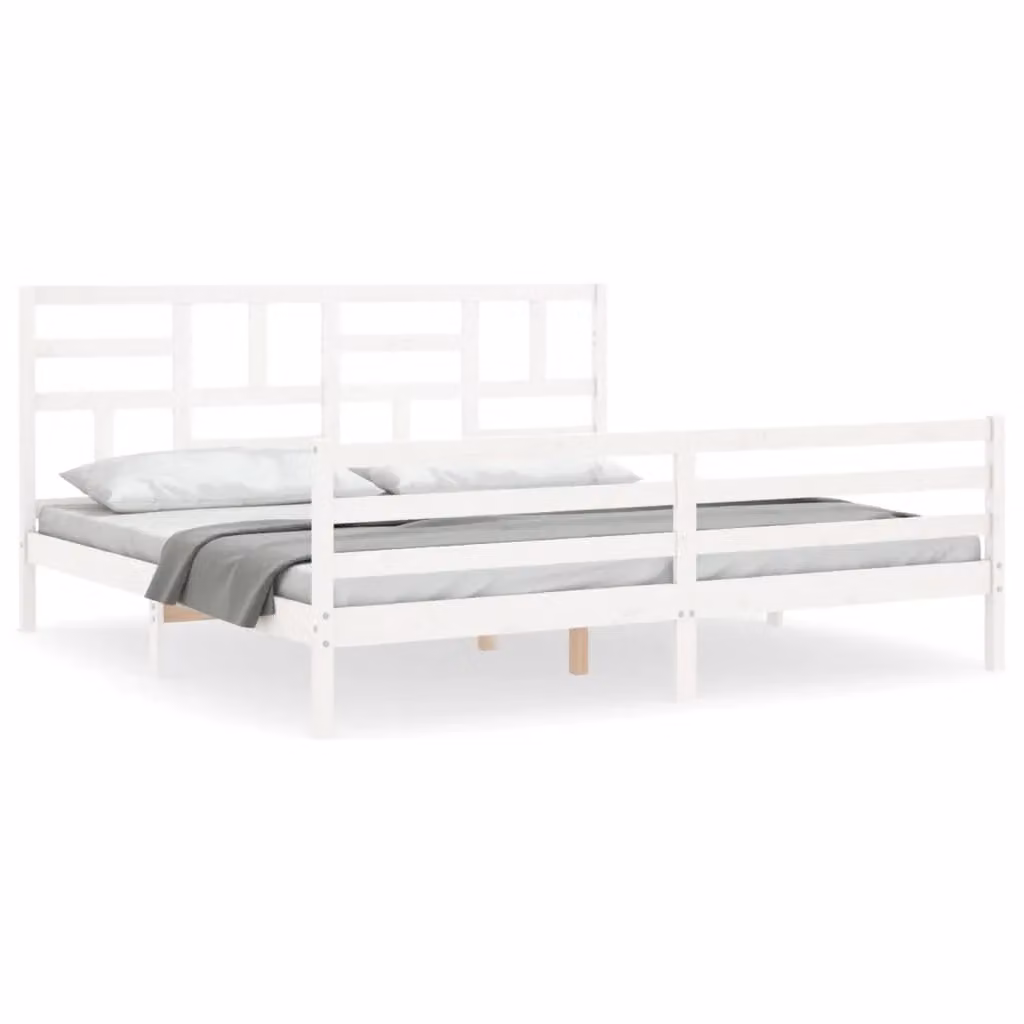 Berkfield Home White Solid Pine Bed Frame with Headboard, Super King Size, W/D/H: 200 x 200 cm – 2