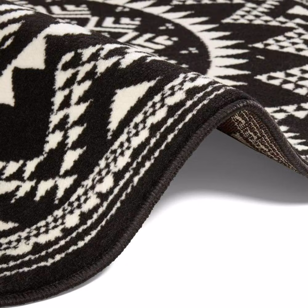 THE RUGS Round Mandala Velour Area Rug in Black, Diameter: 140 cm – 2