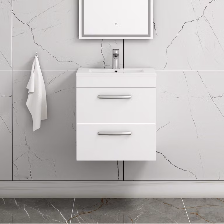Royal Bathrooms Turin Wall Hung Vanity Unit in Gloss White with 2 Soft Close Drawers