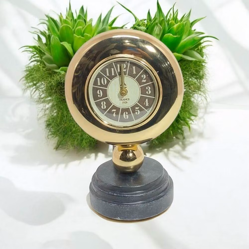 Minster Gold Analog Round Metal Tabletop Clock, W: 13 cm, D: 20 cm, H: 30 cm – 2