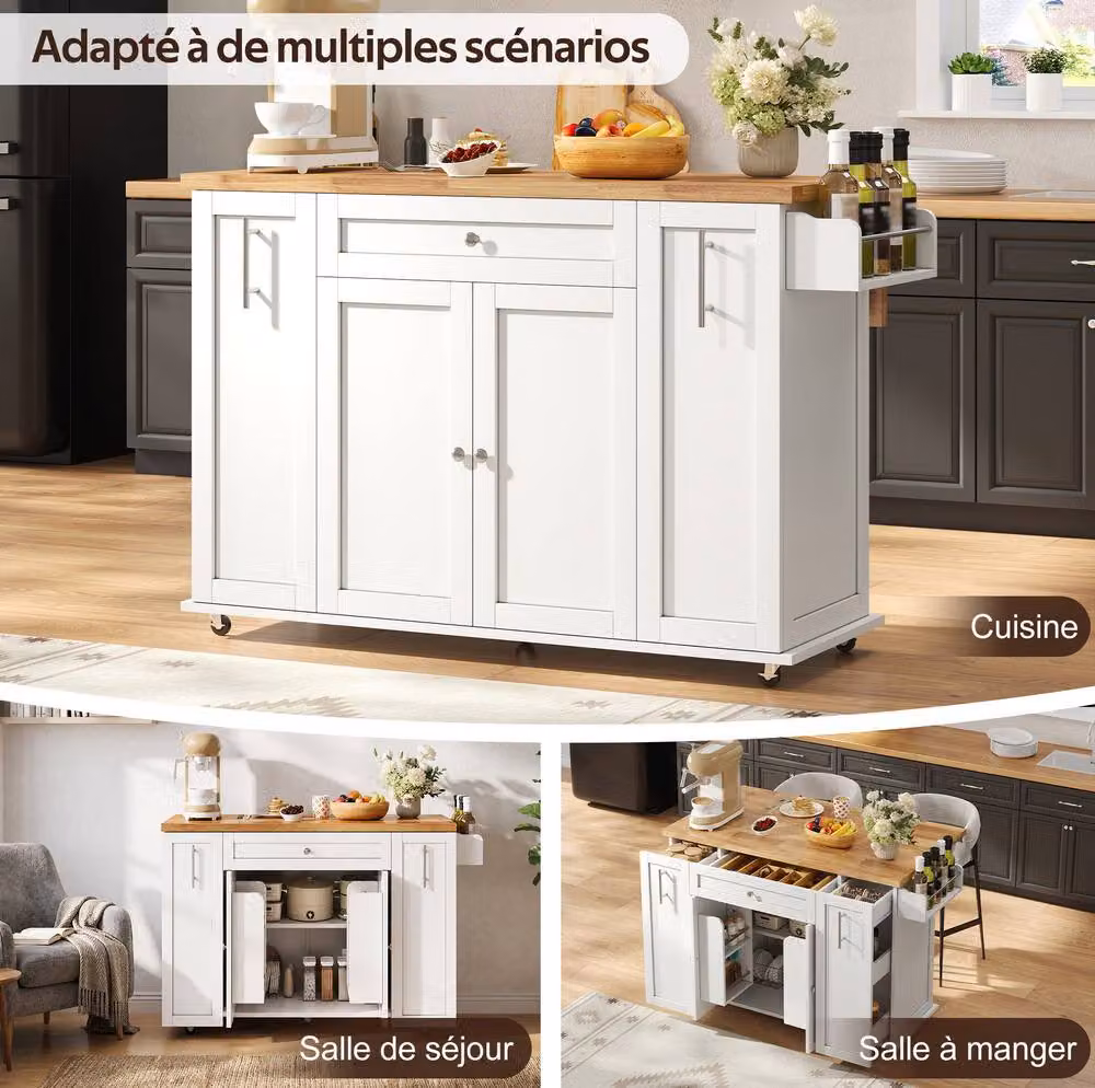 STILVORA White Modern Kitchen Island Cart with Foldable Wood and MDF Countertop – 5