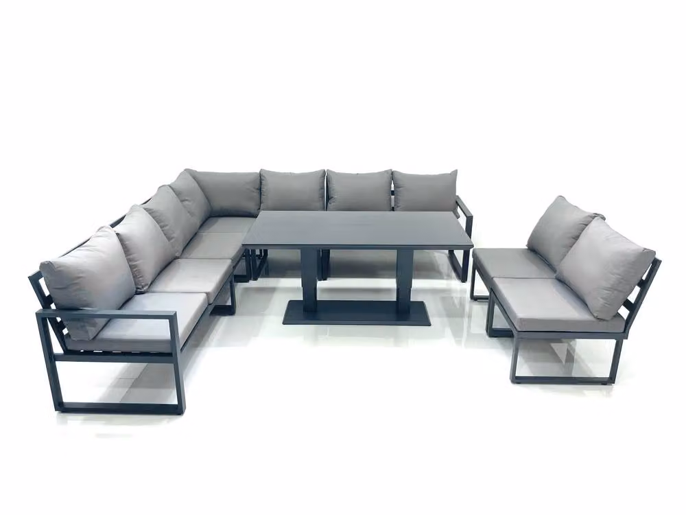 Fimous 9 Seater Outdoor Aluminum Garden Furniture Set with Corner Sofa and Rising Lifting Dining Table in Dark Grey – 2