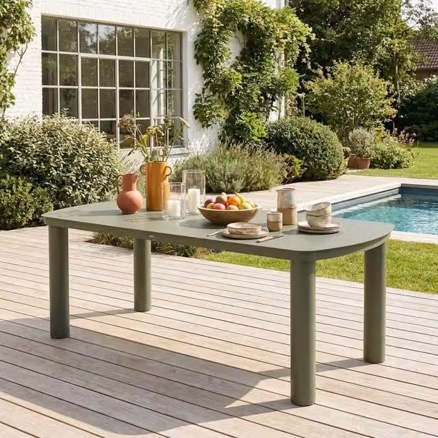 sweeek Powder Coated Aluminium Garden Table for 10 People in Khaki, Width: 225 cm – 1