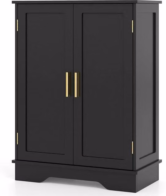 PAWNORA Modern Freestanding Double-door Floor Cabinet in Black and Gold for Bathroom or Living Room, W: 100 cm, D: 15 cm