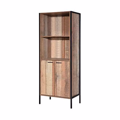 LPD Home Hoxton Industrial Style Bedroom Storage Cabinet in Brown with Wood-Effect Drawers and Metal Frame