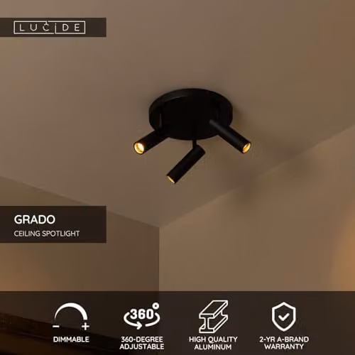 Lucide Netlighting Grado Black Adjustable Dimmable Ceiling Spotlight, Diameter: 25 cm, 3x GU10 – 2