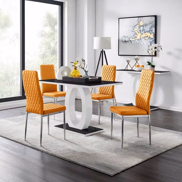 FurnitureboxUK Giovani Glass Dining Table and Four Milan Chairs Set in Yellow and Black