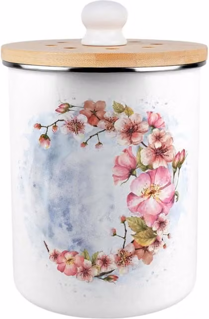 Purely Home Floral Blossoms Metal Food Waste Caddy with Flip Lid, 2 l, Pink and White