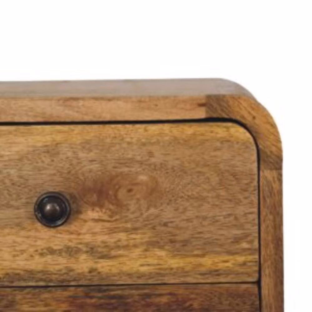Wyld Haus Desenzano Mini Curve Floating Bedside Table in Brown Oak Mango Wood with 2 Soft Close Drawers – 3