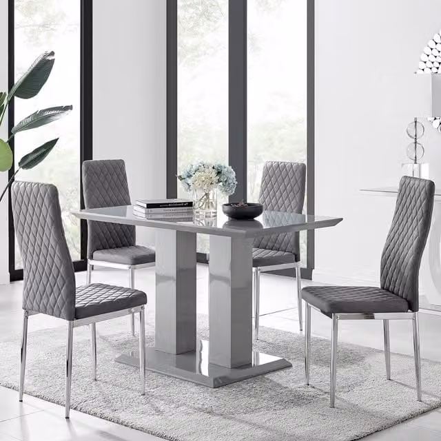 FurnitureboxUK Imperia Grey High Gloss Rectangular Dining Table and 4 Modern Milan Chairs Set