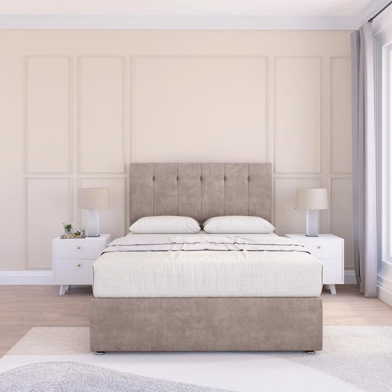 Sloomy Highbury Divan Bed Base with 26 inch Struts Headboard, Stone, Single, W: 90 cm, D: 200 cm