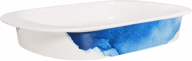 BlissHome Rick Stein Coves of Cornwall Large Oval Bone China Roasting Dish with Handles in White and Blue