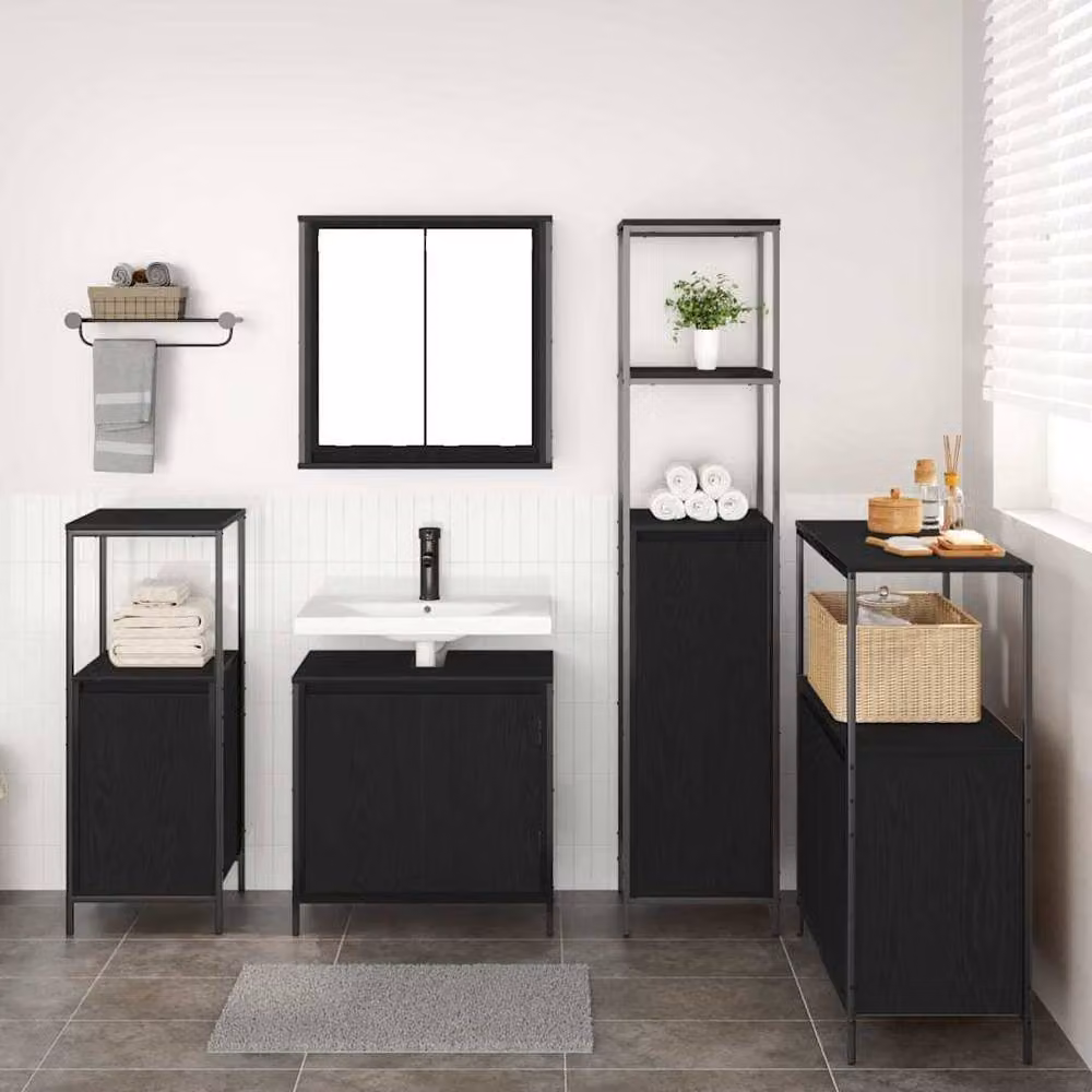 Berkfield Home 5 Piece Modern Black Oak Bathroom Furniture Set – 2