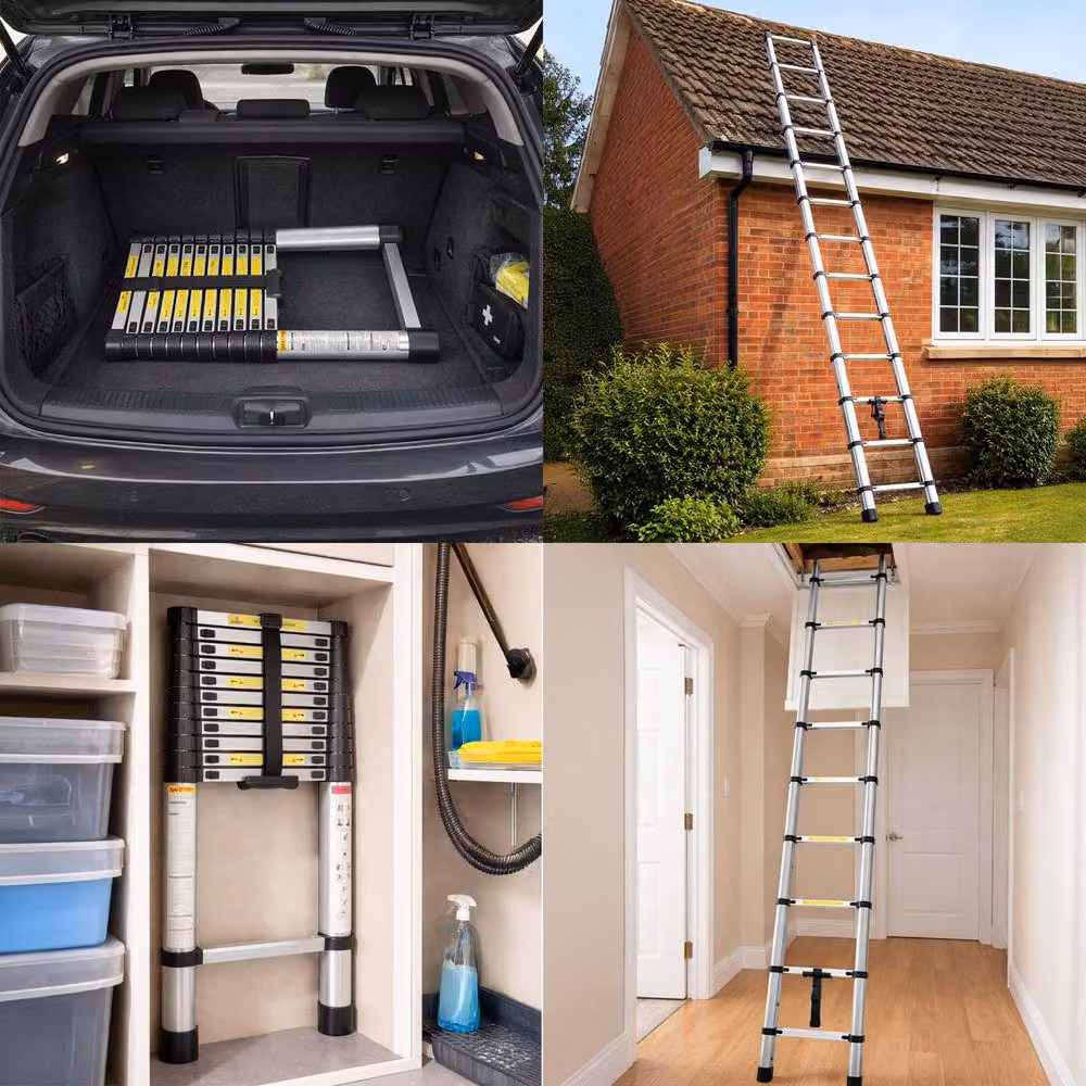 Neo Black Steel Foldable Telescopic Ladder, 3.8m – 7