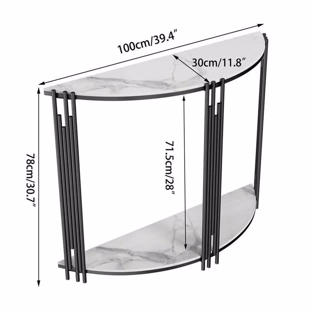 KORVIXA Modern Round Hall Console Table with Glossy Ceramic Stone Top in Black, White and Multicolour, W: 100 cm – 2