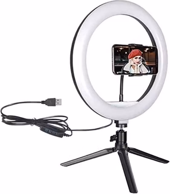FLAVORA 10 inch Dimmable LED Ring Light with Tabletop Stand in Black