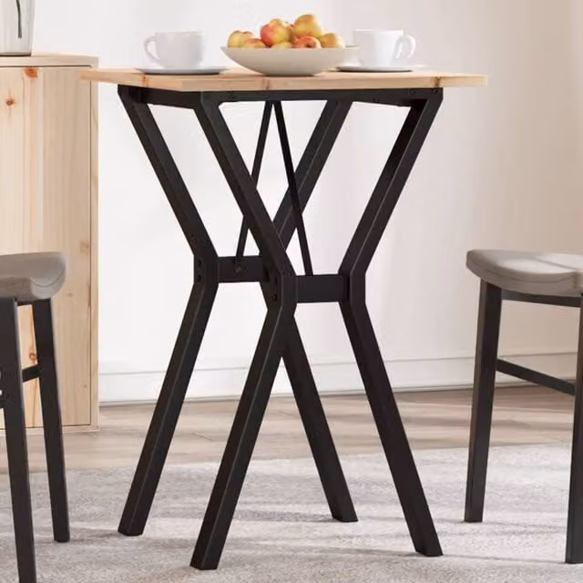 Berkfield Home Y-Frame Square Dining Table in Brown Solid Pine and Metal, W/D/H: 50 x 50 x 75 cm – 1