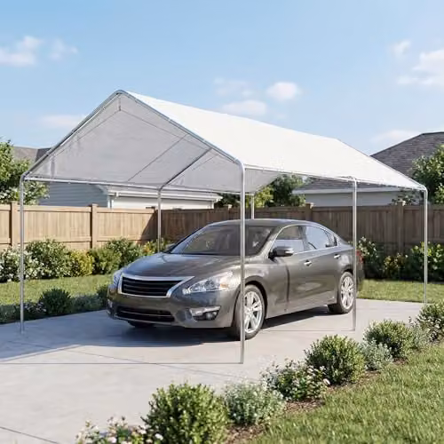 Outsunny White Galvanised Steel Gable Carport Garage Car Shelter – 8