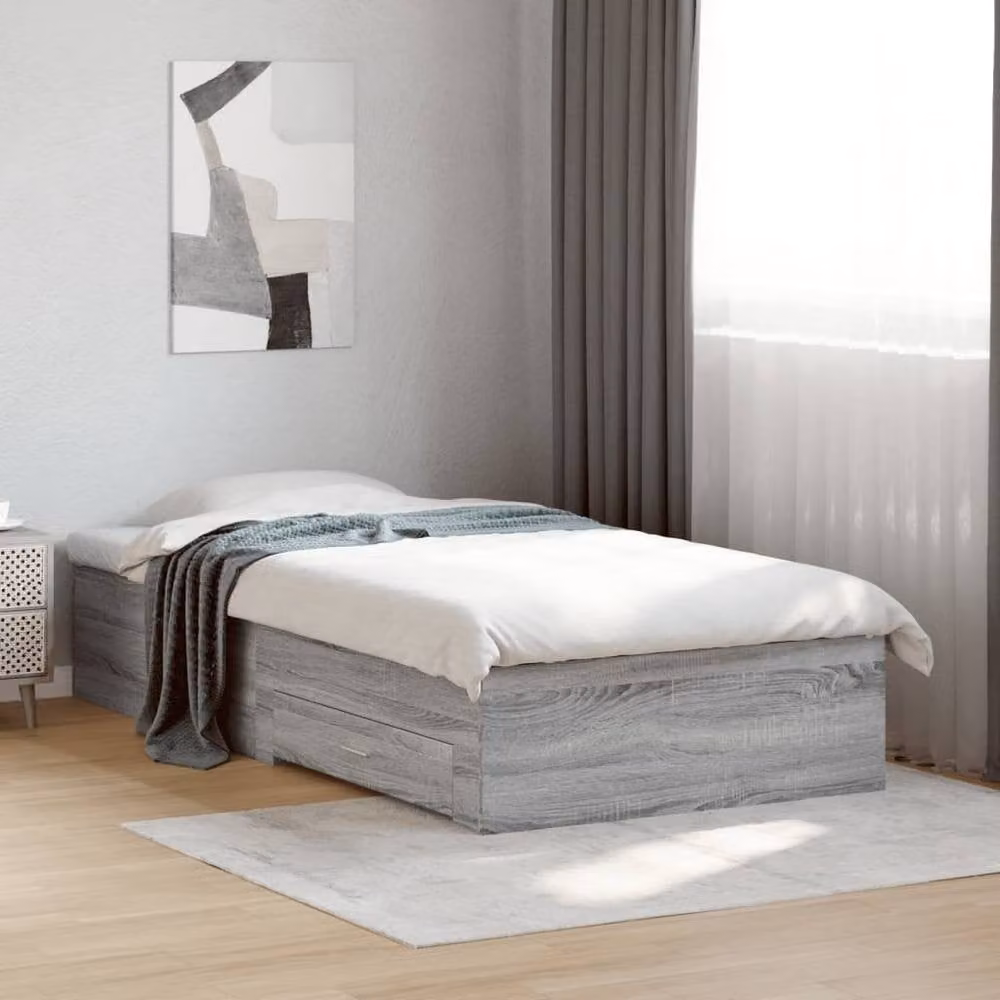 Berkfield Home Modern Bed Frame with Drawers, Grey, W/D/H: 100 x 200 x 101.5 cm – 2