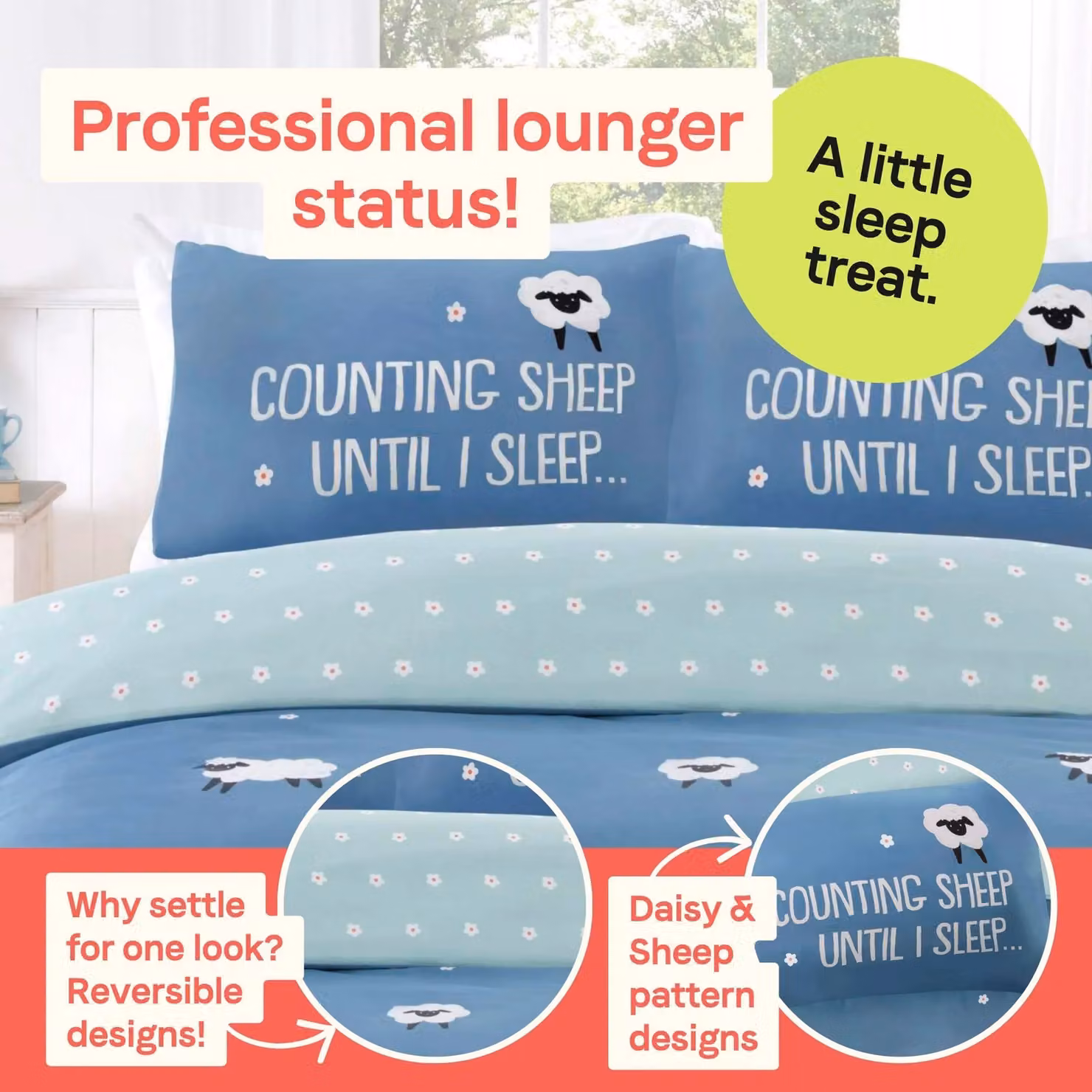 Rapport Home Counting Sheep Microfibre Duvet Cover and Pillowcase Set in Blue, W/D/H: 135 x 200 cm and 50 x 75 cm – 3