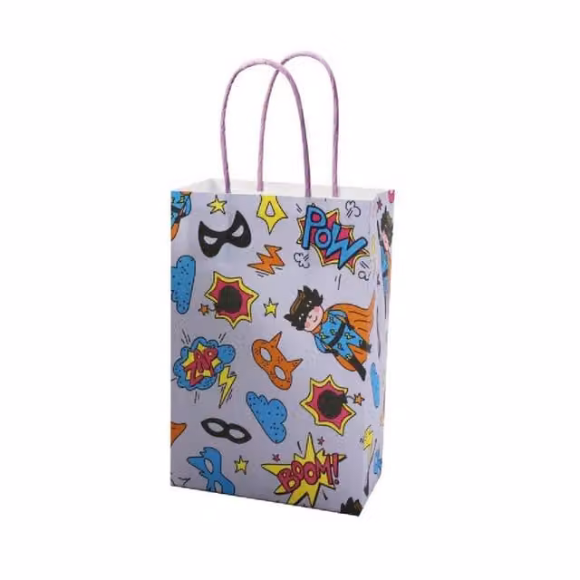 LG-Imports Pack of 12 White Superhero Paper Party Gift Bags for Children